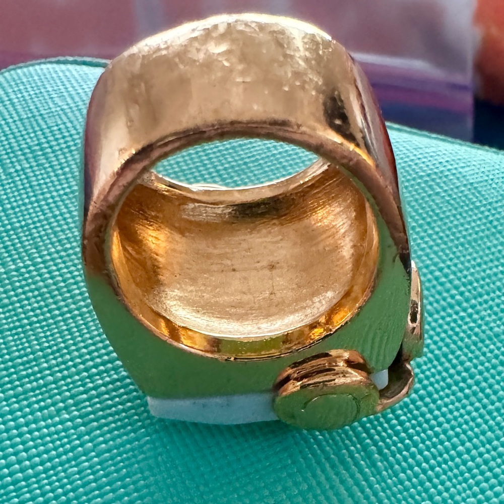 Gold And Turquoise Blue Statement Ring - image 3